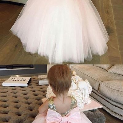 Shiny sequins pink tulle flower girl dresses with bow for wedding party - Thumbnail 5