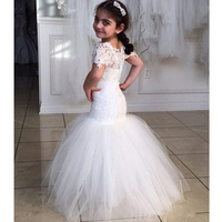 Long flower girl dress, short sleeves flower girl dress, mermaid flower girl dress, wedding party dress - Thumbnail 1