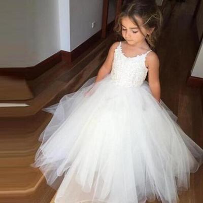 Long flower girl dress, lovely flower girl dress, lace top flower girl dress, tulle flower girl dress - Thumbnail 5