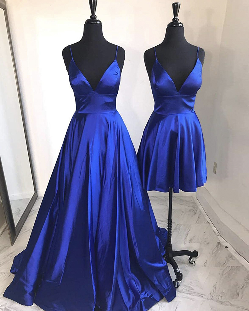 Blue satin prom dress simple evening dress