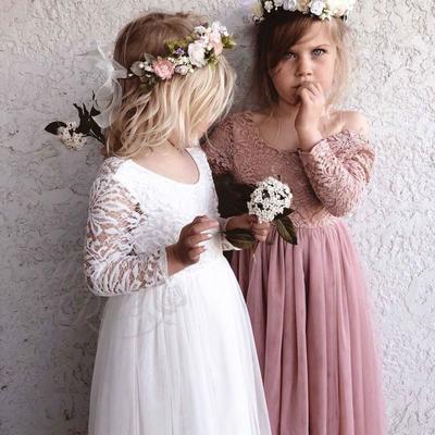 Girls swan white long sleeve lace back dress - Thumbnail 3