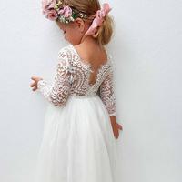 Girls Swan White Long Sleeve Lace Back Dress - Thumbnail 1