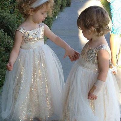 Shiny sequins square long flower girl dresses - Thumbnail 3