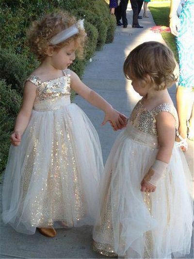 Shiny Sequins Square Long Flower Girl Dresses