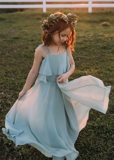 Spaghetti Straps Floor Length Flower Girl Dresses for Wedding