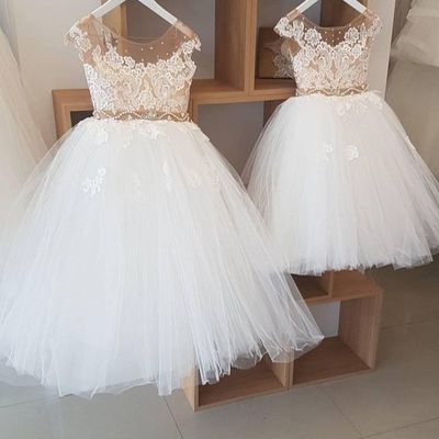 Cute a-line round neck lace tulle flower girl dresses,birthday party dresses - Thumbnail 3