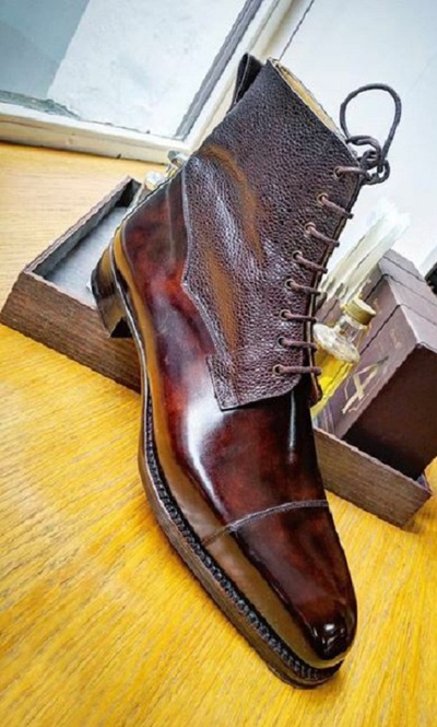 New Handmade Men's Brown Leather Boots, Ankle High Formal Boots
