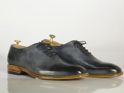 Men's Gray Leather Whole Cut Lace Up Dress Shoes