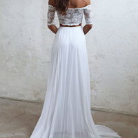 A Line Two Piece Off the Shoulder Beach Wedding Dress - Thumbnail 1