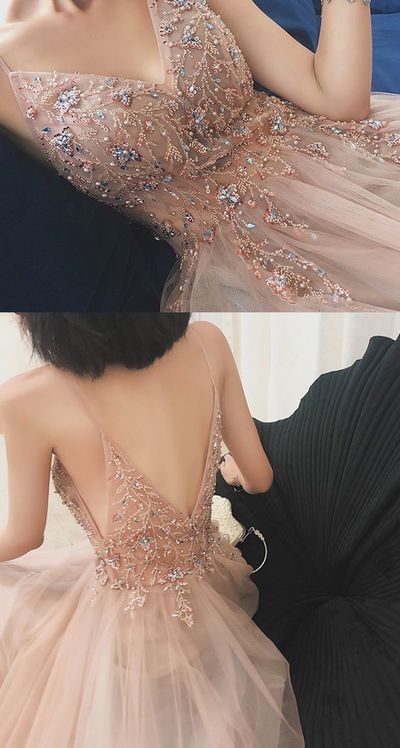 A-Line Beaded Long Rosewood Prom Dress with Split