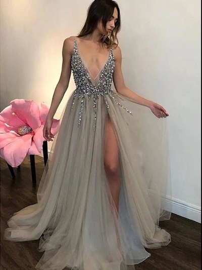 Beaded Sexy Tulle Prom Dresses Wedding Party Dresses
