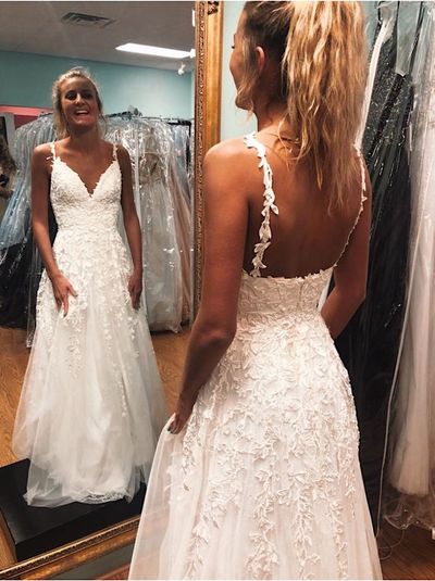 Cute A Line V Neck White Lace Prom Dress, Prom Party Dresses