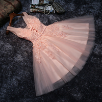 Cute A Line V Neck Blush Pink Short Homecoming Dress with Beading & Appliques - Thumbnail 1