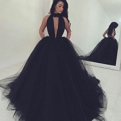 Ball gown halter black tulle wedding dresses,evening party dresses - Thumbnail 5