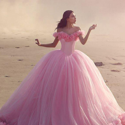 Off-the-shoulder ball gown sweep train pink wedding dress.quinceanera dresses sweet 16 party dresses - Thumbnail 5
