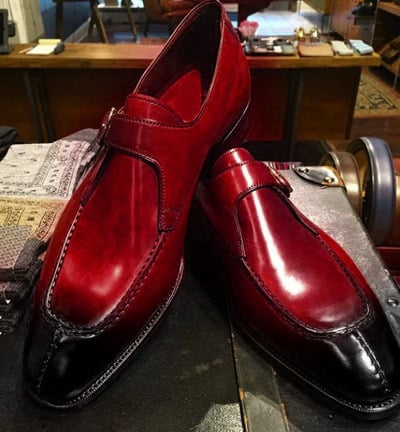 Men's Split Toe Shoes, Men's Burgundy Lace Up Leather Shoes