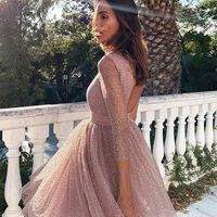 Pink Long Sleeve Sequin Short Homecoming Dresses Backless Prom Formal Dress - Thumbnail 2