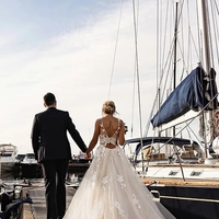 Romantic Tulle Appliqued A-line Wedding Dresses With Chapel Train  - Thumbnail 2