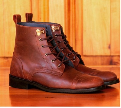 Handmade Men's Brown boots,Men's Cap Toe Lace Up leather boots