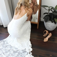 Romantic Boho Deep U Neck Wedding Dresses Backless Lace Mermaid Wedding Gown - Thumbnail 1