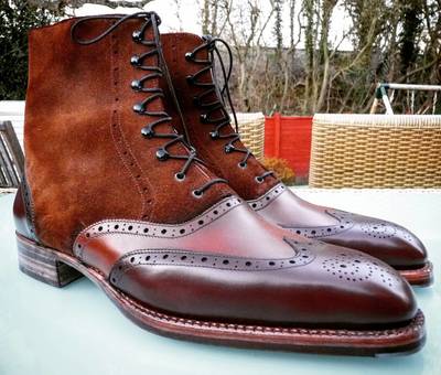 Men's Brown Wing Tip Ankle Lace Up Leather Suede Dress Boots