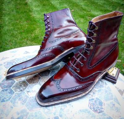 Men's Burgundy Wing Tip Ankle Lace Up Leather Dress Boot
