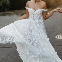 Sleeveless A-Line Off-the-Shoulder Sweep Train Wedding Dress with Appliques  - Thumbnail 1