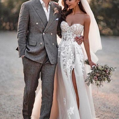 Boho sweet a line side split beading wedding dresses with appliques - Thumbnail 4