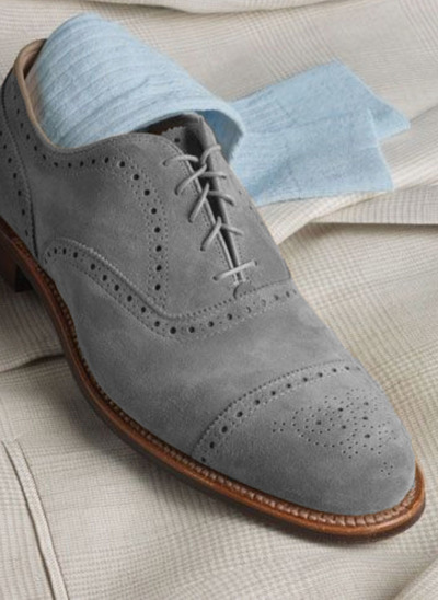 New Men's Grey Oxfords CapToe Handmade Formal Suede Lace Up Shoes
