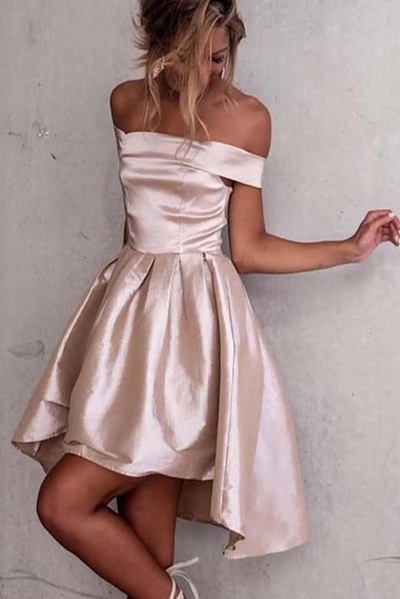 A-Line High Low Off Shoulder Sleeveless Homecoming Dresses Under 100