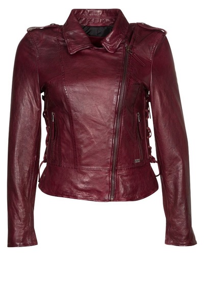 Burgundy Fashion Leather Jacket With Front Zipper Shoulder Epaulets Hand Stitche