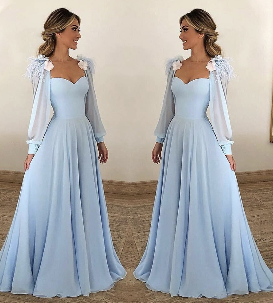 Blue chiffon long prom dress evening dress