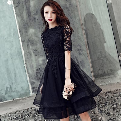 Black lace short prom dress homecoming dress - Thumbnail 4