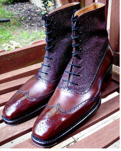 New Handmade Men's Burgundy Wing Tip Brogue Leather Ankle Boots, Men Designer Boots