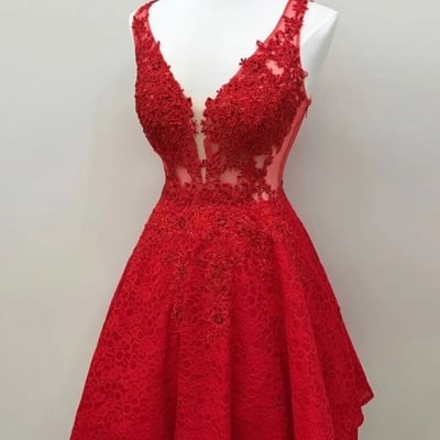 Charming lace v-neck neckline a-line homecoming dresses with beaded appliques - Thumbnail 5