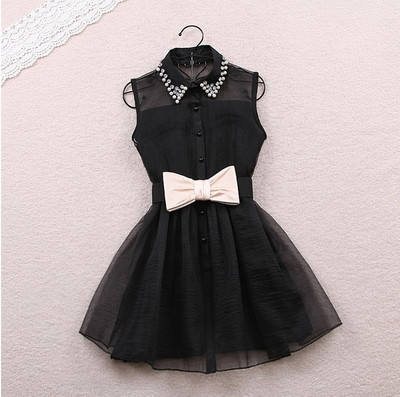 Sweet Bow Belt Sleeveless Dress
