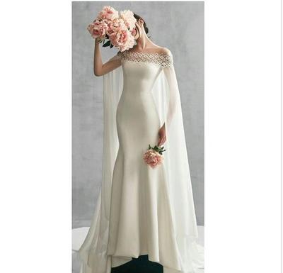 Elegant Satin Mermaid Wedding Dresses With Long Wrap New Bateau Neck Sweep Train Simple Garden Bridal Gowns Bride Dress,503