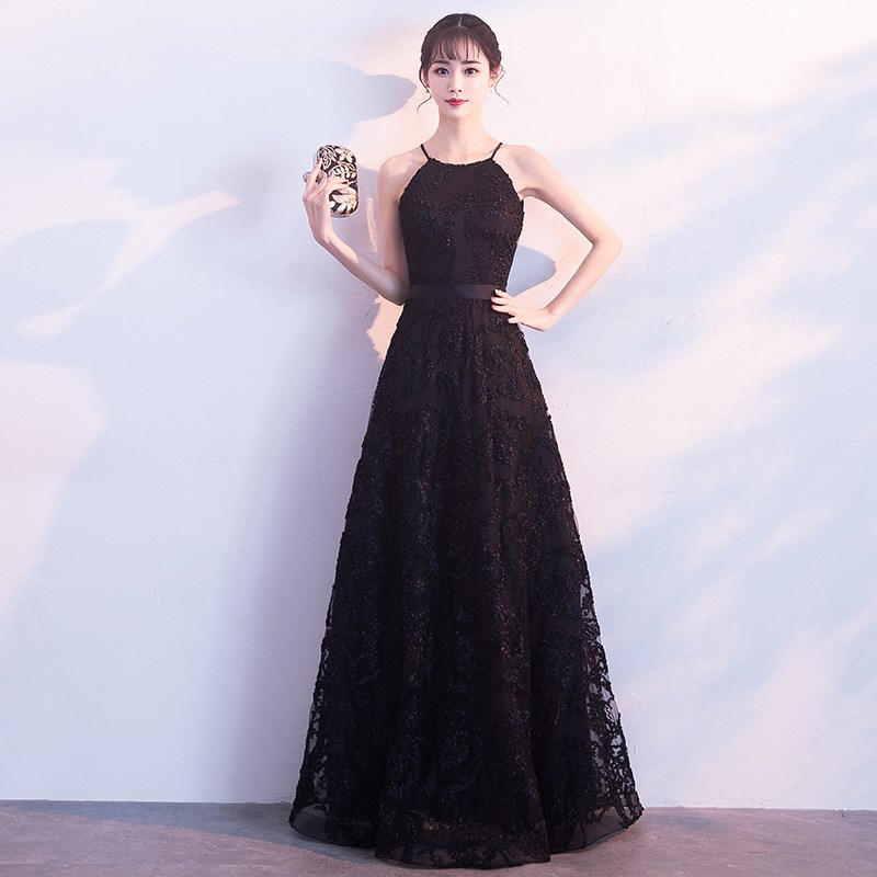 Black long prom dress black evening dress