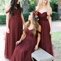 Beautiful Off Shoulder Tulle A Line Long Bridesmaid Dresses - Thumbnail 1