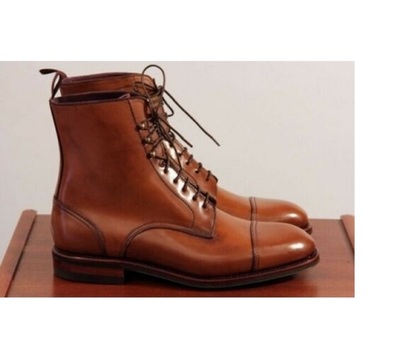 New Handmade Pure Tan Leather Ankle Boots for Men