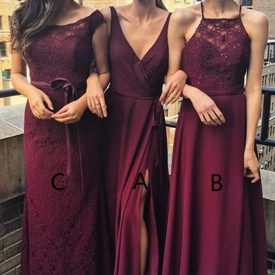 Burgundy a line floor length sleeveless appliques beading cheap bridesmaid dresses  - Thumbnail 4