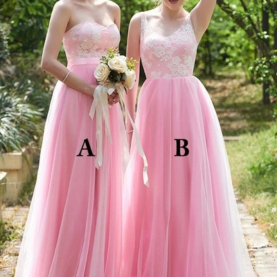 Luxury sweetheart pink tulle lace appliques bridesmaid dress - Thumbnail 5