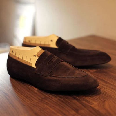 Men Decent Handmade Brown Leather Splito Loafer Casual Suede Shoes