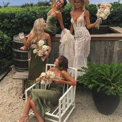 Chic sheath scoop neck spaghetti straps ankle length hunter green bridesmaid dresses under 100 - Thumbnail 4