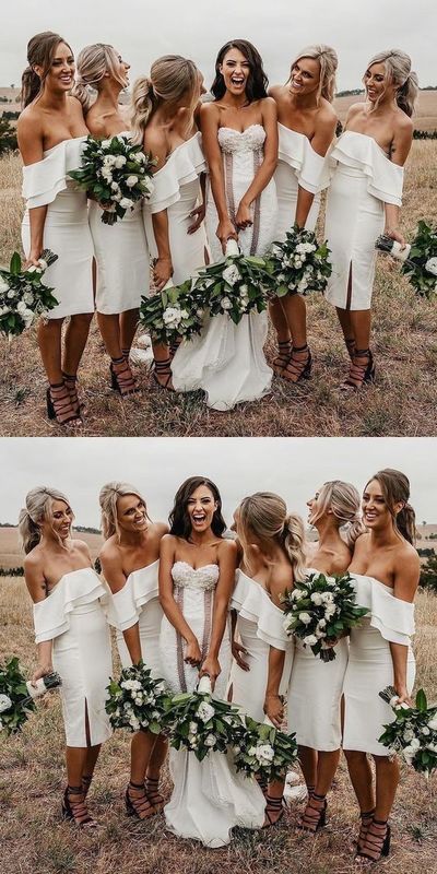 Gorgeous Off the Shoulder Ivory Short Bodycon Bridesmaid Dress