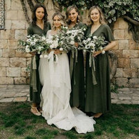 A-Line V Neck Hunter Green Ankle length Bridesmaid Dresses - Thumbnail 1