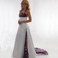 New Arrival Camo Wedding Dresses Halter A Line Pleated Satin Long Lace Up back Country Style Wedding Bridal Dress Custom Made,505 - Thumbnail 1
