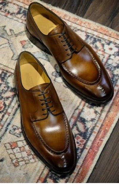 Handmade Tan Leather Shoes, Luxury Bespoke Dress Shoes, Lace Up Shoes Men