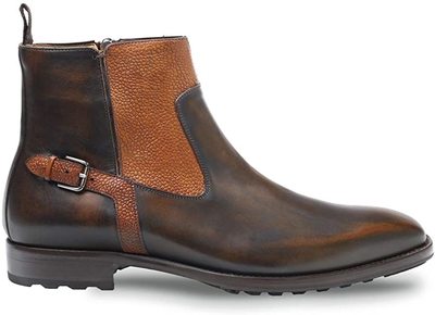 Custom Handmade Men Zip Buckle Chelsea Brown Tan Leather Ankle Boots, Men boots in real leather