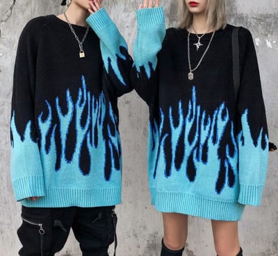 Blue Fire Flame Oversize Jumper Sweater